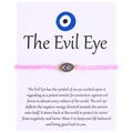 Pink handmade woven bracelet featuring an Evil Eye charm with blue crystals and card - Style 12 (B0012)