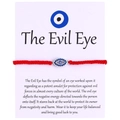 Handmade red woven rope bracelet with blue evil eye charm on minimalist display card - Style 13 (B0013)