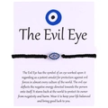 Handmade black woven rope bracelet with blue evil eye charm on display card - Style 14 (B0014)