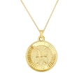Retro gold plated round Pisces zodiac pendant necklace with textured finish and O-chain - Pisces (SL213) / Gold