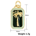 Detailed macro view of gold palm tree pendant with black inlay and mint green enamel border - Green Black Palm Tree (A1072)