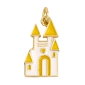 Detailed view of castle pendant with white and yellow enamel on golden metal ring - White Yellow Castle Style (A1050)