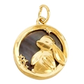 Golden unicorn castle round pendant with black pearl shell inlay and star details - Bunny Round Style (A1047)