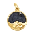 Macro view of gold mountain ridge base with starry sky enamel and a single sparkling stone - Starry Mountain Style (A1048)