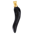 Polished black chili pepper horn pendant with gold-plated bail in a minimalist style - Black (A1137)