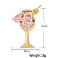 Makroansicht Weinglas Anhänger mit rosa Edelsteinen und 22mm Höhe, Gold beschichtet - Rosa Diamant Weinglas Stil (A1121)