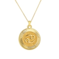 Gold plated zodiac necklace featuring a circular Cancer sign coin pendant on a thin chain - Cancer(SL21) / Gold