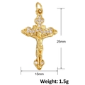 Vergulde kruis hanger met zirkonia stenen, 25 mm hoogte voor sieraden maken - Crucifix Kruis Stijl (A1181)