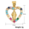 Vergulde hart hanger met gekleurde zirkonia stenen en religieus Madonna reliëf - Hart Maagd Maria Kleurrijke Zirkoon Stijl (A1182)