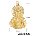Pendentif Jésus plaqué or avec micro-incrustation de zircons blancs de 32 mm sur 21 mm - Style Portrait de la Tête de Jésus (A1184)
