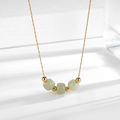 Minimalist 18k gold plated stainless steel necklace with three green jadeite beads - Gold Necklace With Nephrite Jade