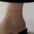 Minimalist gold tassel anklet with square charms in polished stainless steel for women - Square Tassel Style / Gold