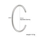 Poliertes silbernes Edelstahl-Armreif-Modell mit 4mm Dicke und verstellbarer Öffnung - Glatter Offener Stil (YS807) / Breite 4mm Innendurchmesser 6.2cm / Stahlfarben