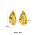 Boucles d'oreilles goutte dorées avec zircons verts et texture spirale, 31mm - Style Coquillage Goutte Ondulé (CK24) / Or