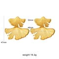 Boucles d'oreilles feuilles de ginkgo dorées en acier inoxydable avec texture - Style Feuille de Ginkgo Double Couche (CK147) / Or