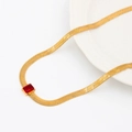 Collier chaîne serpent plate dorée avec pendentif rectangle en zircon rouge pour femme - Rouge