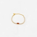 Gold-plated tennis bracelet with clear round zircons and a central red rectangular gemstone - Bracelet / Purple