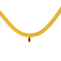 Collier multi-rangs doré à mailles serpent plates avec pendentif zircon rouge carré - Rouge