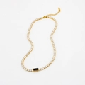 Gold-plated tennis necklace with clear zircons and a black rectangular center stone - Necklace (CK1982) / Black