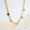 Collier en maille d'acier inoxydable doré avec cinq pierres de zircone carrées colorées - Or-Pierres Multicolores