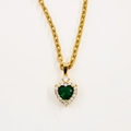 Elegante collana dorata con ciondolo a cuore in smeraldo e contorno di zirconi - Stile smeraldo a cuore (CK1940-modello 2)