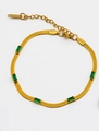 Gold plated flat snake chain bracelet with five rectangular emerald green zircons - Bracelet With 5 Green Zirconia