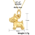 Vue détaillée du pendentif bouledogue doré de 11 mm avec collier de 17 pouces - Style Bouledogue (SL797) / Or