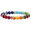 Detailed close-up of tiger eye and obsidian chakra beads with silver spacer accents - Style 1 - Multi-color Chakra Bracelet