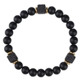 Macro detail of matte black beads and grey porous lava stones with gold spacers - Square Lava + Matte Stone (B3406)