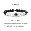 Détail d'un bracelet en perles de pierre marbre noir et blanc avec breloque signe Cancer - Cancer (B1367)