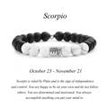 Détail du bracelet zodiaque Scorpion avec perles noires mates et pierres de turquoise blanche - Scorpion (B1371)