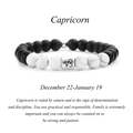Détail du bracelet Capricorne avec perles en onyx mat et pierres de turquoise blanche - Capricorne (B1374)