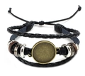 Multilayer black leather woven bracelet with bronze tray and brown wooden beads - Antique Bronze Multilayer Braided Base Style (D0008)