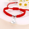 Handmade red braided cord bracelet featuring a silver heart charm engraved with dad - Red String Dad Heart Style / Dad Silver (J1376)