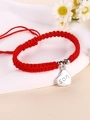 Handmade red braided rope bracelet with a silver heart pendant engraved with son - Son Silver (J1372)