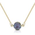 Collier doré avec pendentif circulaire en pierre druzy bleu-violet et texture scintillante - Multicolore