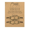 Handmade black woven couple bracelets with bronze freedom handcuffs on craft gift card - Simple Card Style (B2753) / Two-Piece Set / Bronze