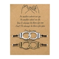 Handmade woven handcuffs bracelet set for couples with Freedom engraved silver and bronze charms - Simple Card Style (B2755) / Two-Piece Set / Bronze + Silver