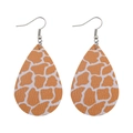 Detail of teardrop faux leather earrings with brown giraffe print and silver hooks - Giraffe Skin Pattern Texture Style (E0664)