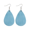 Textured light blue teardrop faux leather earrings with silver metal hooks on white - Light Blue