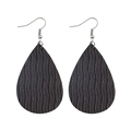 Detailed view of teardrop PU leather earrings featuring vertical ripple texture and silver hooks - Dark Gray