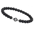 Detalle de pulsera de cuentas de piedra negra 6mm con letra B y espaciadores en plata - Letra B (B2415)