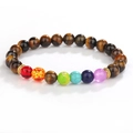 Detalle de la pulsera de ojo de tigre con siete cuentas de chakra de colores - Ojo de Tigre 1 (B2478)