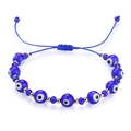 Detail of blue evil eye beaded bracelet with gold spacers and adjustable cord - Blue Woven Style (B2740)