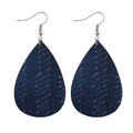 Orecchini a goccia in pelle PU blu scuro con texture intrecciata e ganci argento - Blu scuro