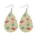 Lightweight PU leather teardrop earrings featuring pink flamingo and tropical leaf prints - Flamingo Geometric Tropical Leaves Style (E1023)