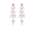 Detalle de pendientes colgantes en oro rosa con cristales de circonita redondos y marquise - Colgante de 3 Capas Oro Rosa (E1144)