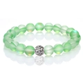 Detail of light green frosted moonstone beads and micro-pave crystal sphere stretch bracelet - Light Green