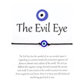 Macro shot of minimalist braided black string bracelet with blue Evil Eye bead on display card - Black Classic Style (B2146)