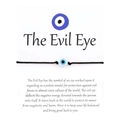 Detail of woven black string bracelet with Evil Eye bead on a white display card - Black Card Style (B2149)